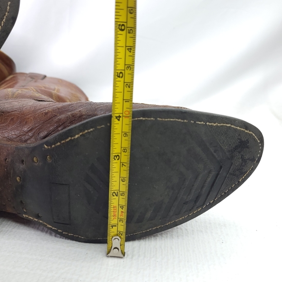 Justin Western Boots Ostrich Quill Snake Brown Leather Pull On Cowboy Shoes 8.5D - Picture 10 of 11